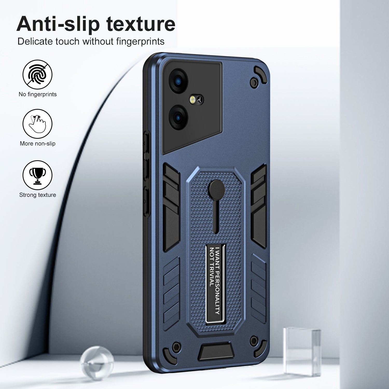 For Transsion Tecno Pova Neo 3 4G Kickstand Case Anti-drop Phone Cover Silicone Ring Strap - Blue