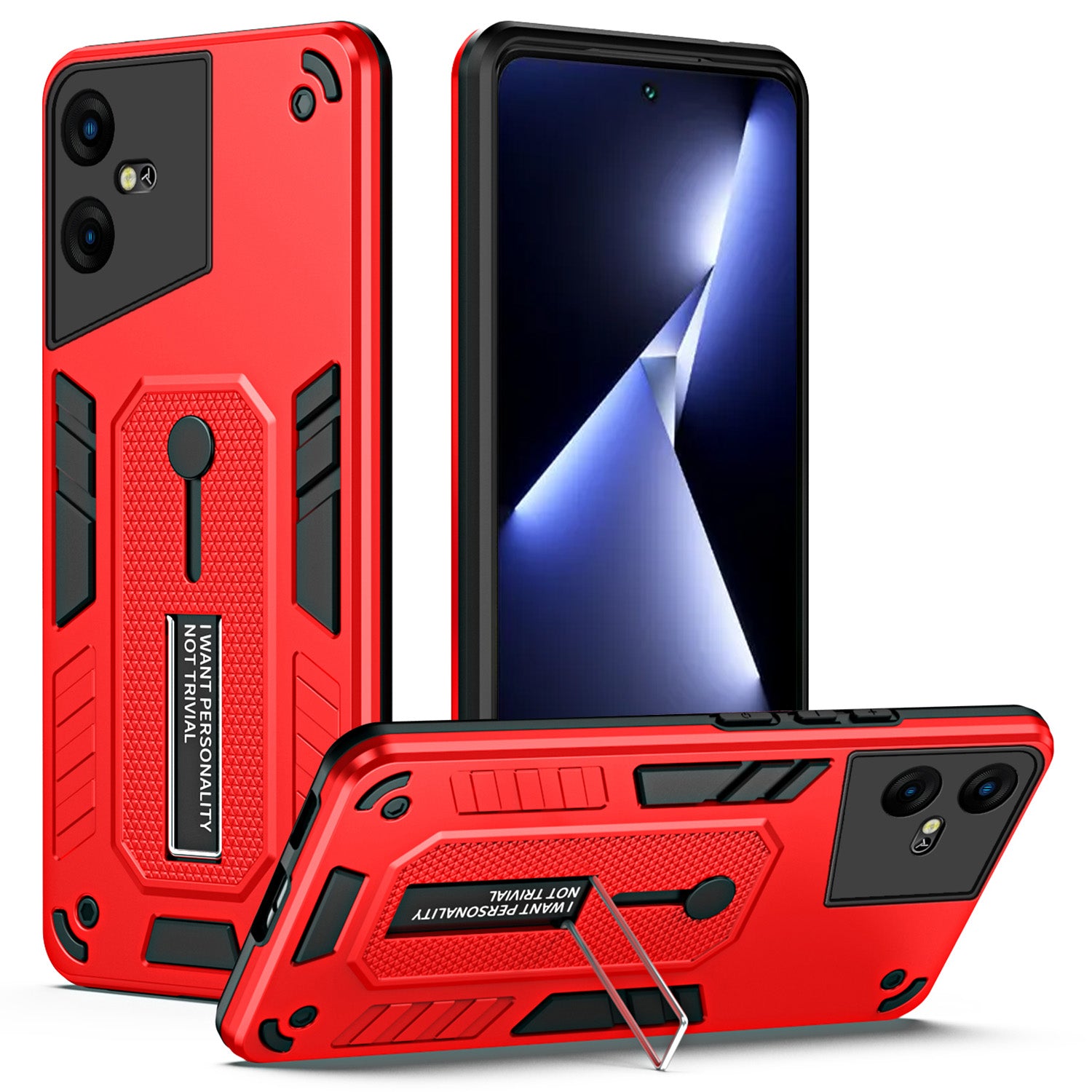 For Transsion Tecno Pova Neo 3 4G Kickstand Case Anti-drop Phone Cover Silicone Ring Strap - Blue