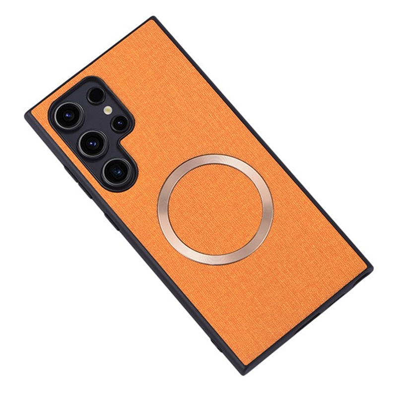 For Samsung Galaxy S24 Ultra Magnetic Phone Case Anti-fall TPU+Cloth Cover Compatible with MagSafe - Orange