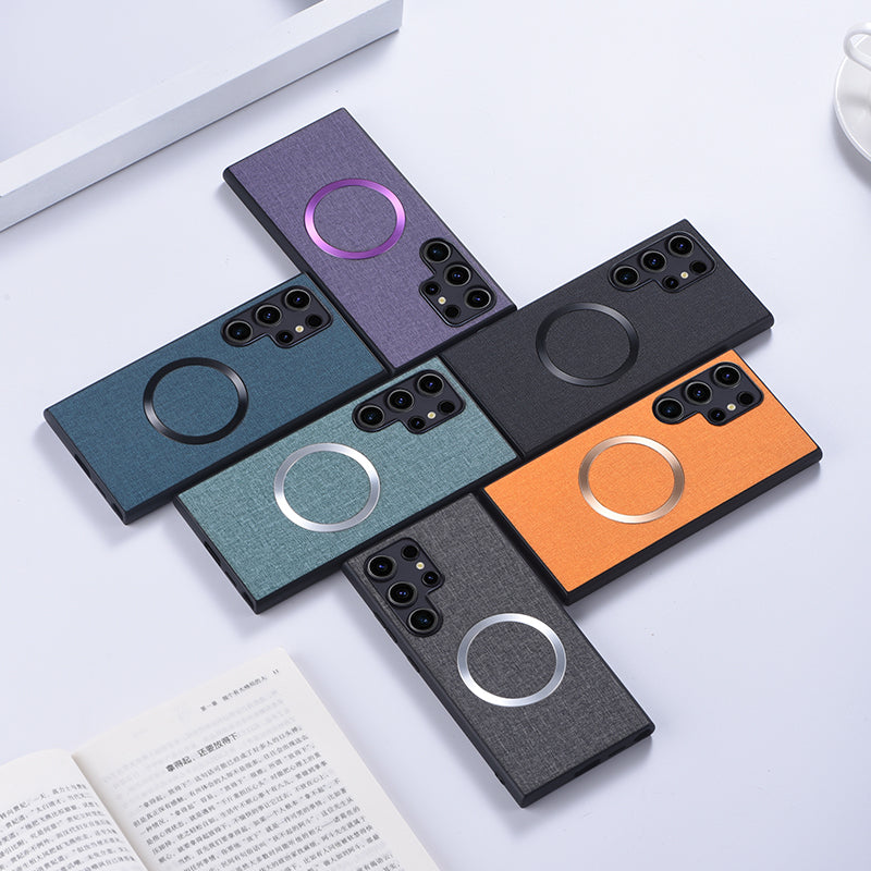 For Samsung Galaxy S24 Ultra Magnetic Phone Case Anti-fall TPU+Cloth Cover Compatible with MagSafe - Orange