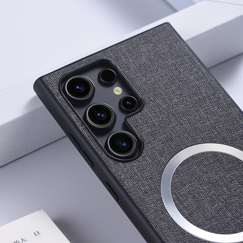 For Samsung Galaxy S24 Ultra Magnetic Phone Case Anti-fall TPU+Cloth Cover Compatible with MagSafe - Orange