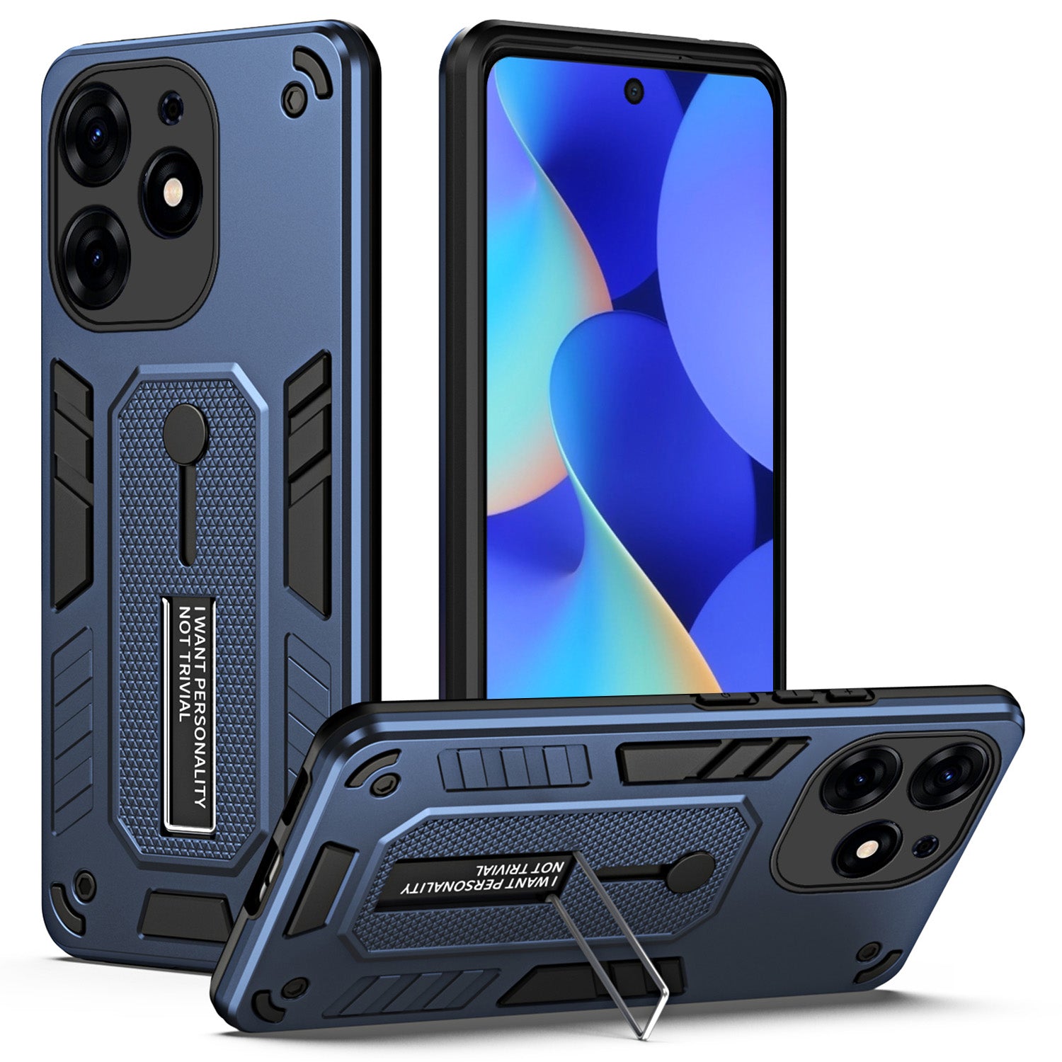 For Transsion Tecno Spark 10 Pro Phone Case Hidden Metal Kickstand Protective Cover - Blue