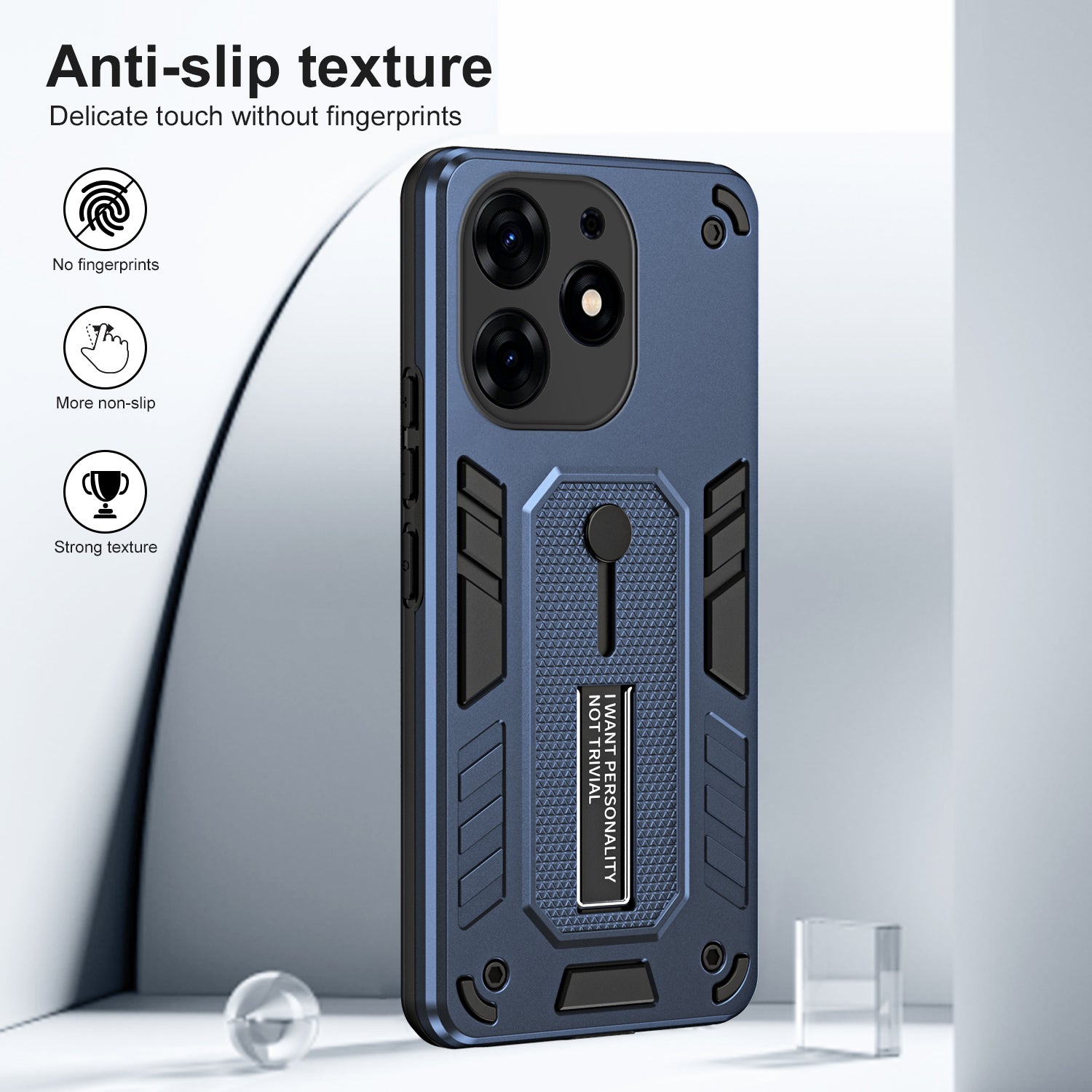 For Transsion Tecno Spark 10 Pro Phone Case Hidden Metal Kickstand Protective Cover - Blue