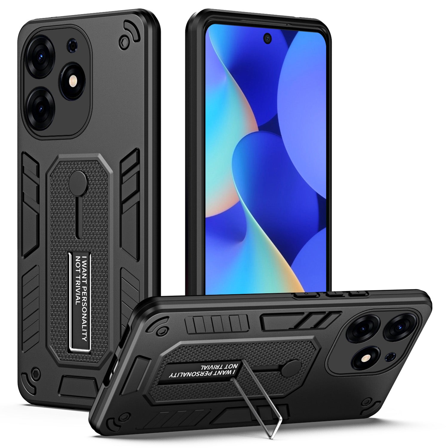 For Transsion Tecno Spark 10 Pro Phone Case Hidden Metal Kickstand Protective Cover - Blue