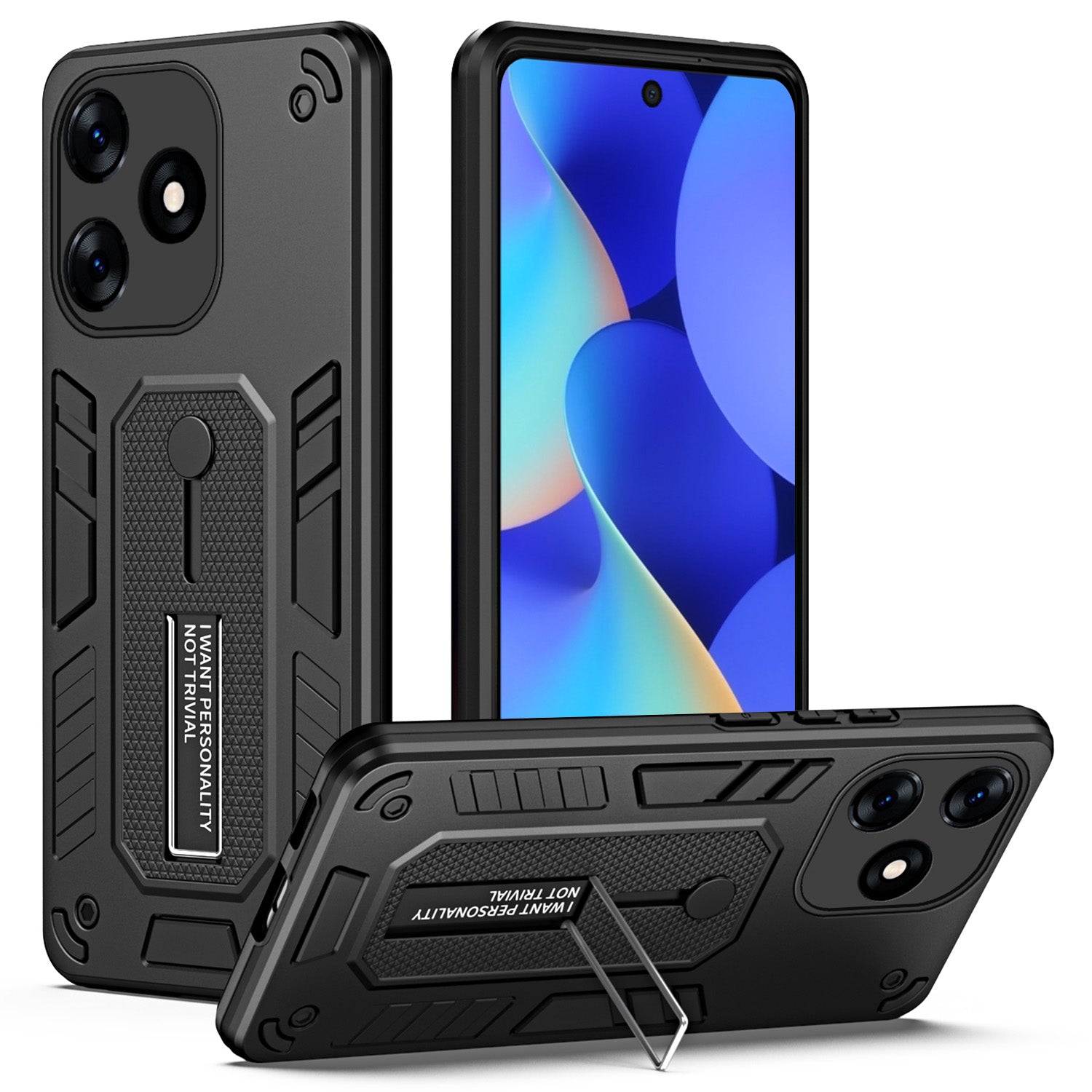 For Transsion Tecno Spark 10 4G / Spark 10C 4G PC+TPU Phone Case Hidden Metal Kickstand - Black