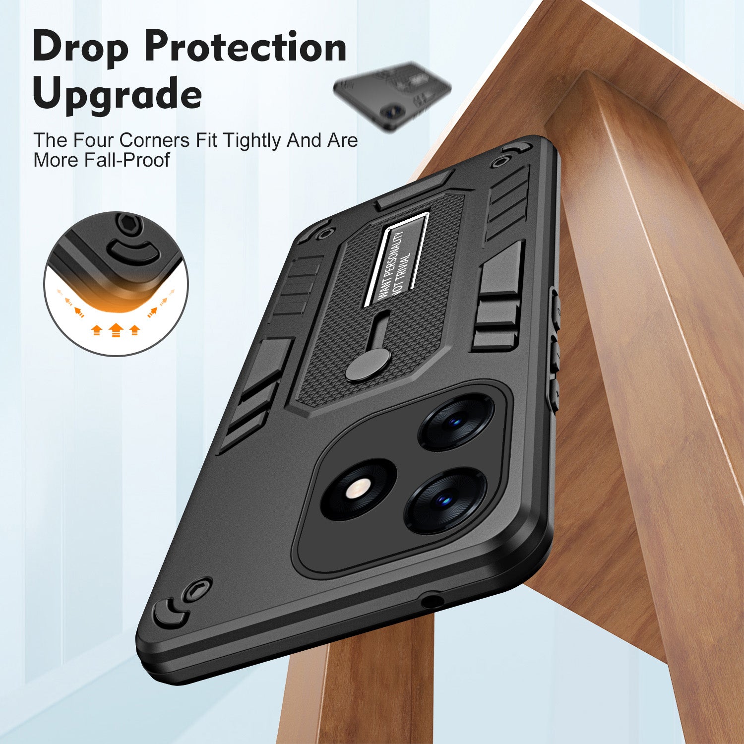 For Transsion Tecno Spark 10 4G / Spark 10C 4G PC+TPU Phone Case Hidden Metal Kickstand - Black