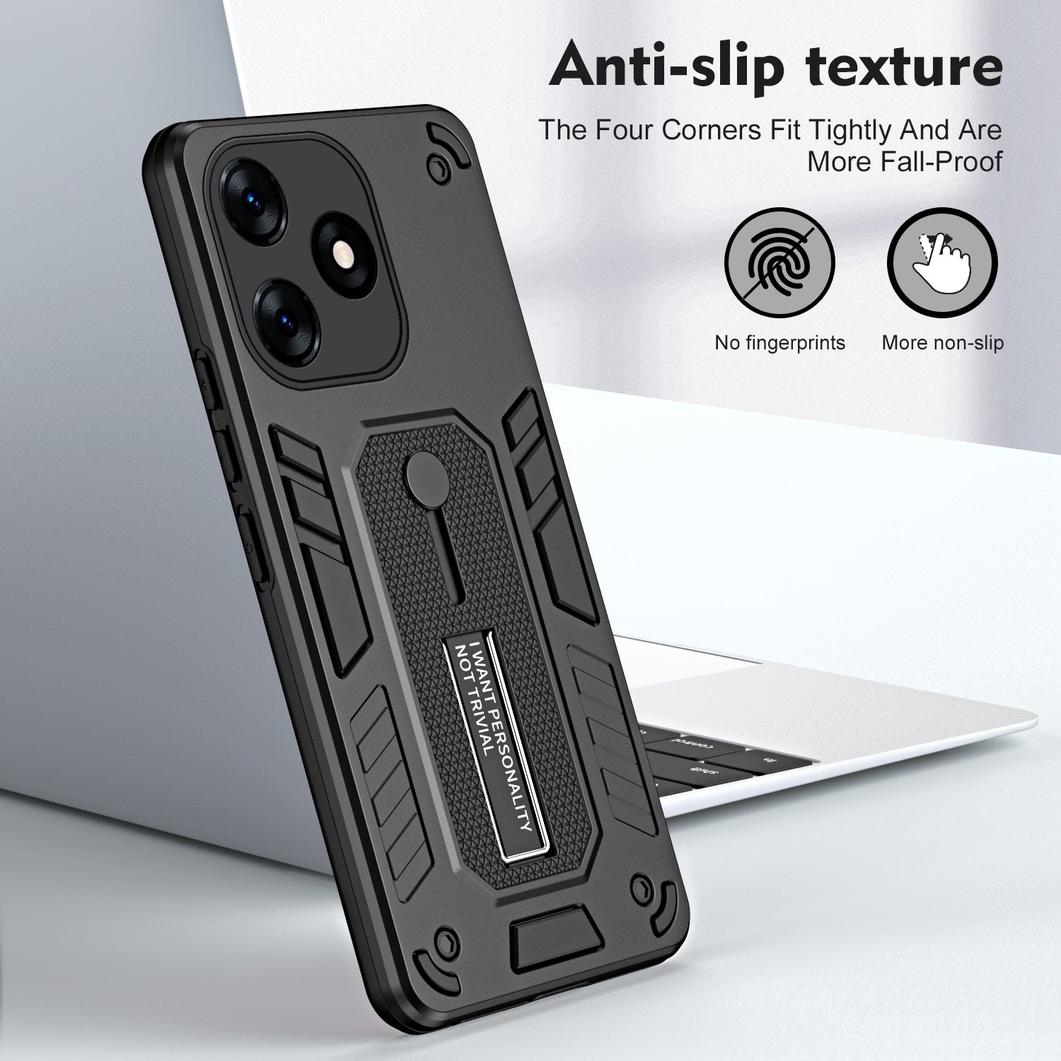 For Transsion Tecno Spark 10 4G / Spark 10C 4G PC+TPU Phone Case Hidden Metal Kickstand - Black