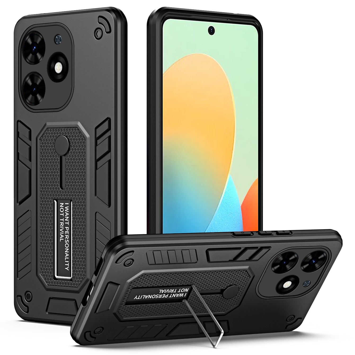 For Transsion Tecno Spark Go 2024 4G  / Spark 20 / Spark 20C / Pop 8  / Transsion Infinix Smart 8 4G / Hot 40i Phone Case Kickstand Cover - Black