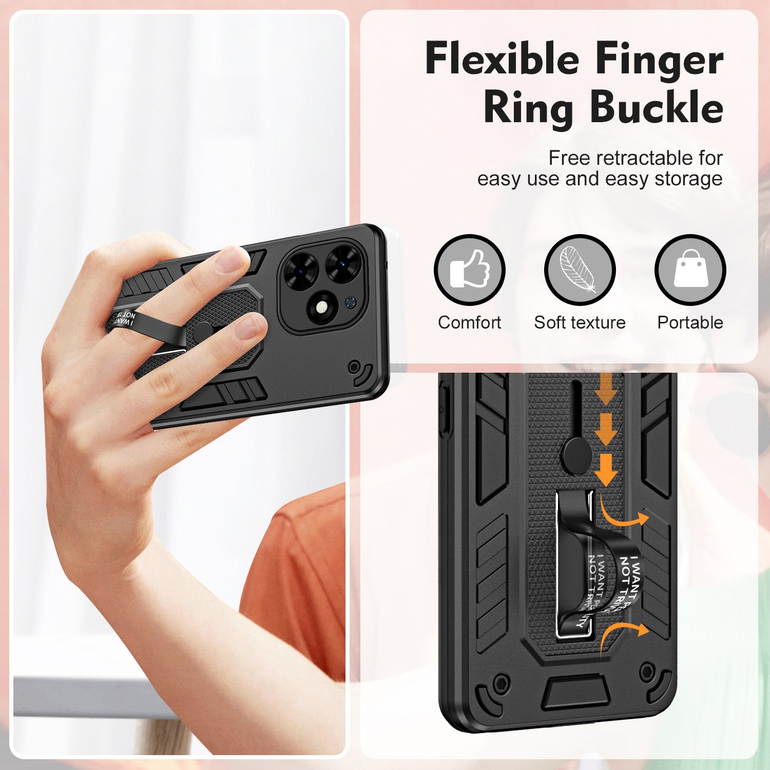 For Transsion Tecno Spark Go 2024 4G  / Spark 20 / Spark 20C / Pop 8  / Transsion Infinix Smart 8 4G / Hot 40i Phone Case Kickstand Cover - Black