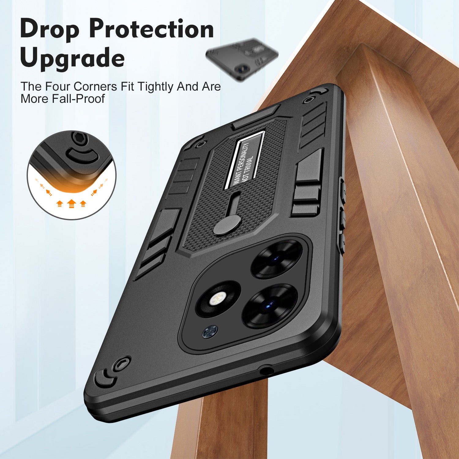 For Transsion Tecno Spark Go 2024 4G  / Spark 20 / Spark 20C / Pop 8  / Transsion Infinix Smart 8 4G / Hot 40i Phone Case Kickstand Cover - Black