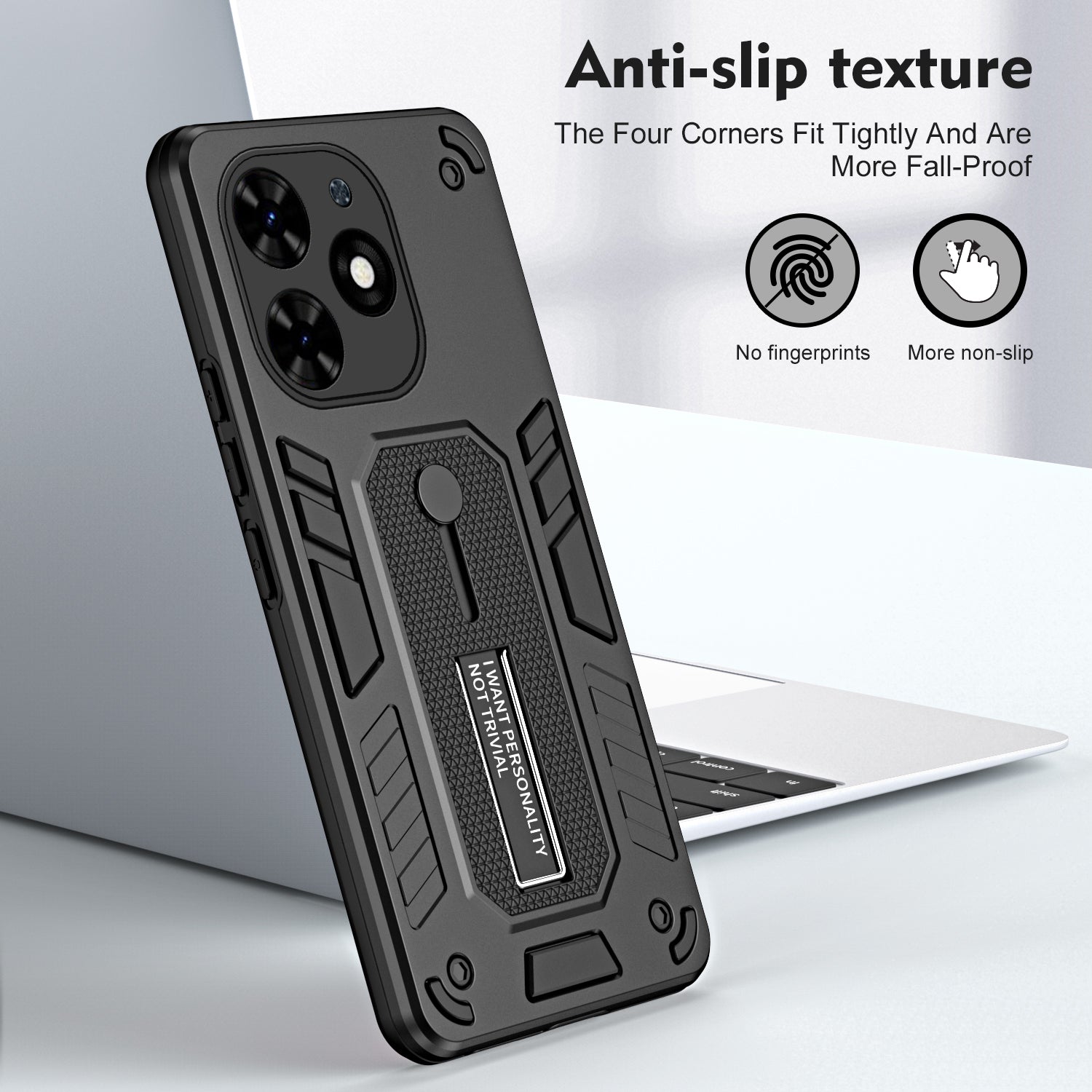 For Transsion Tecno Spark Go 2024 4G  / Spark 20 / Spark 20C / Pop 8  / Transsion Infinix Smart 8 4G / Hot 40i Phone Case Kickstand Cover - Black