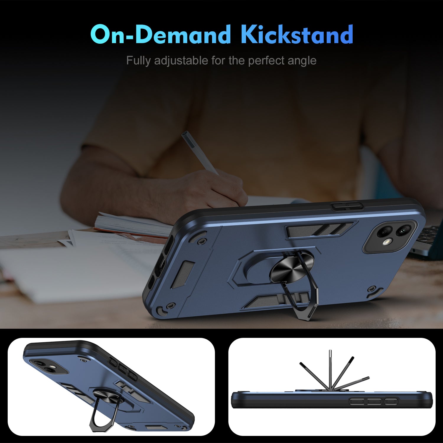 For Samsung Galaxy A05 4G Phone Case 360 Degree Rotation Ring Kickstand - Blue