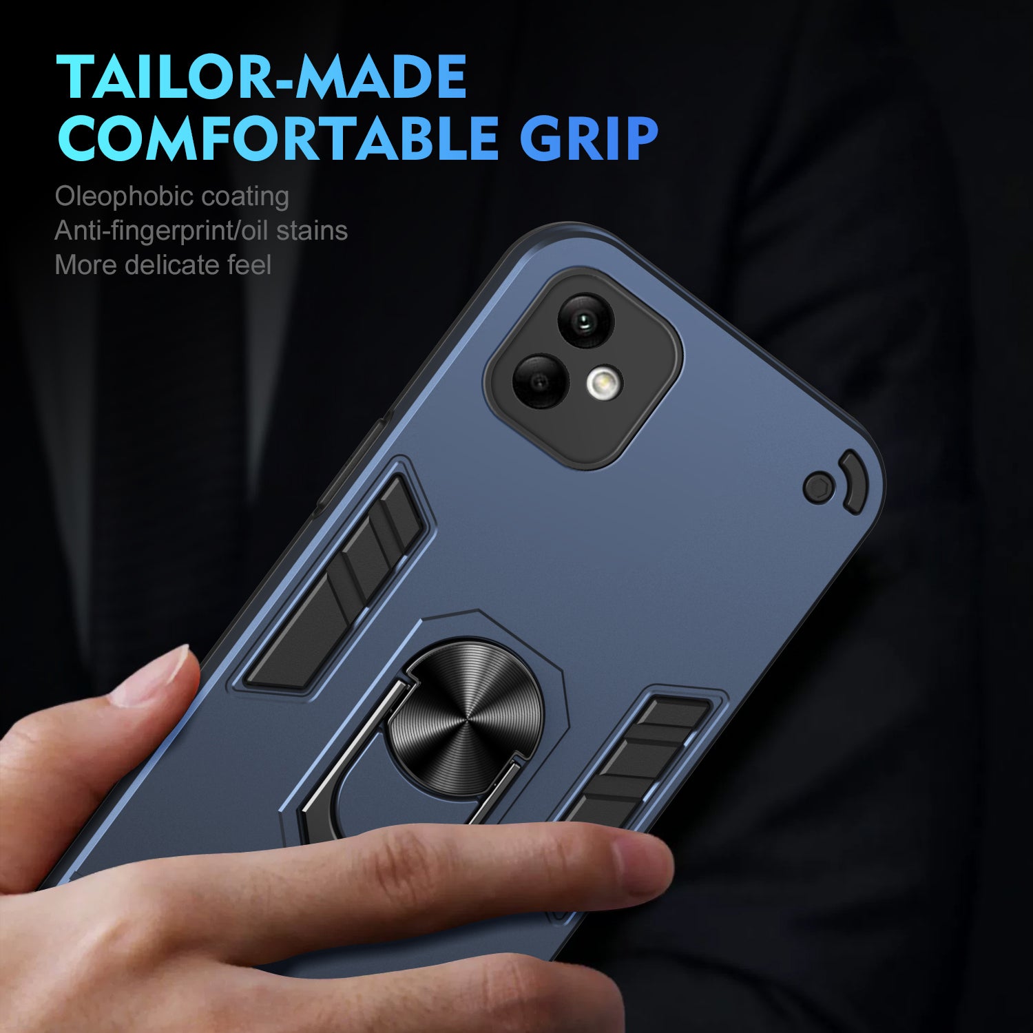 For Samsung Galaxy A05 4G Phone Case 360 Degree Rotation Ring Kickstand - Blue