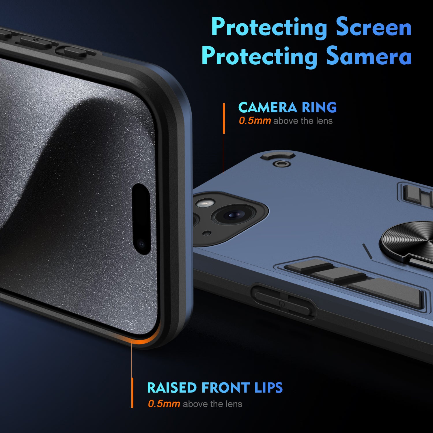For iPhone 15 Plus Kickstand Case TPU+PC Cover Support Magnetic Car Mount - Blue