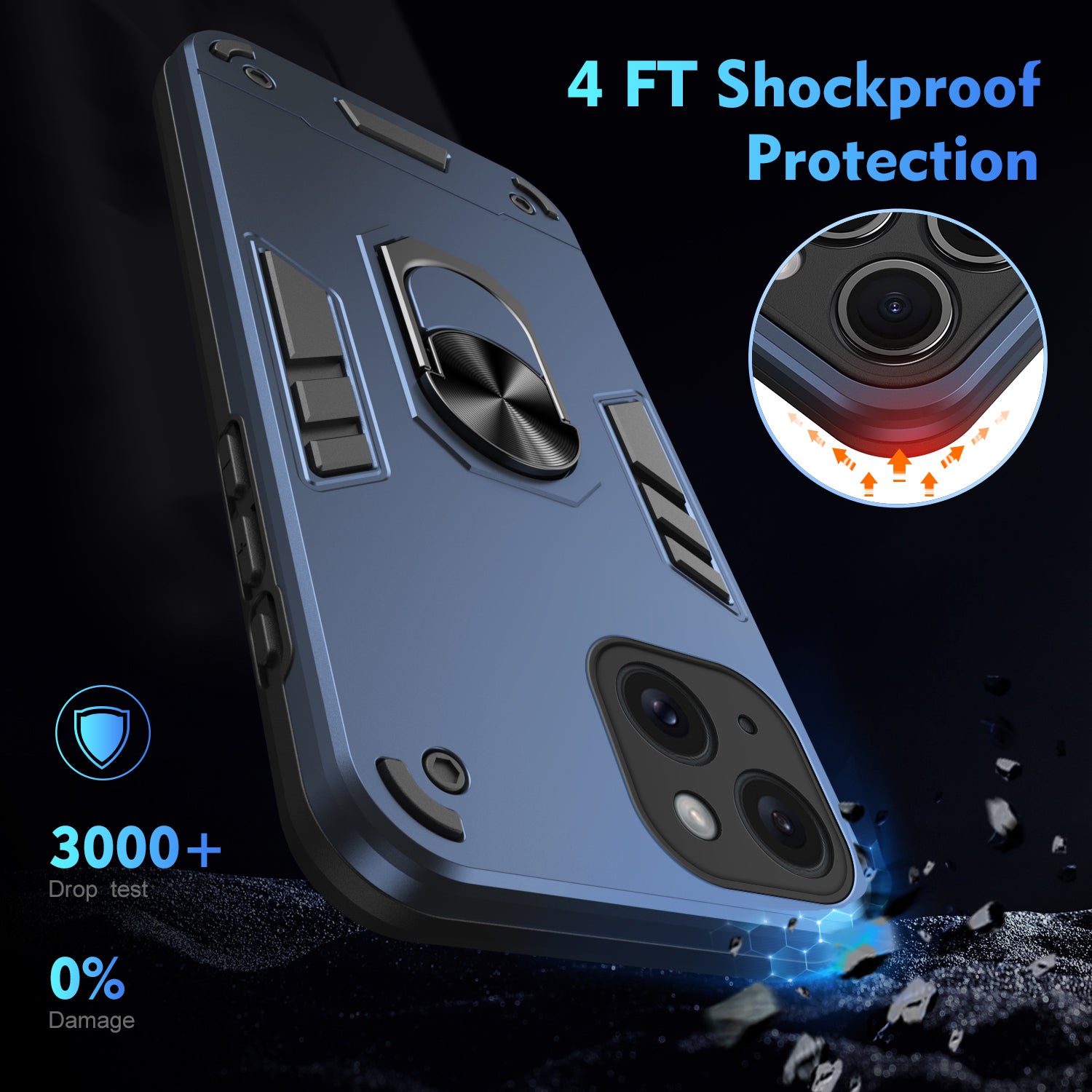 For iPhone 15 Plus Kickstand Case TPU+PC Cover Support Magnetic Car Mount - Blue