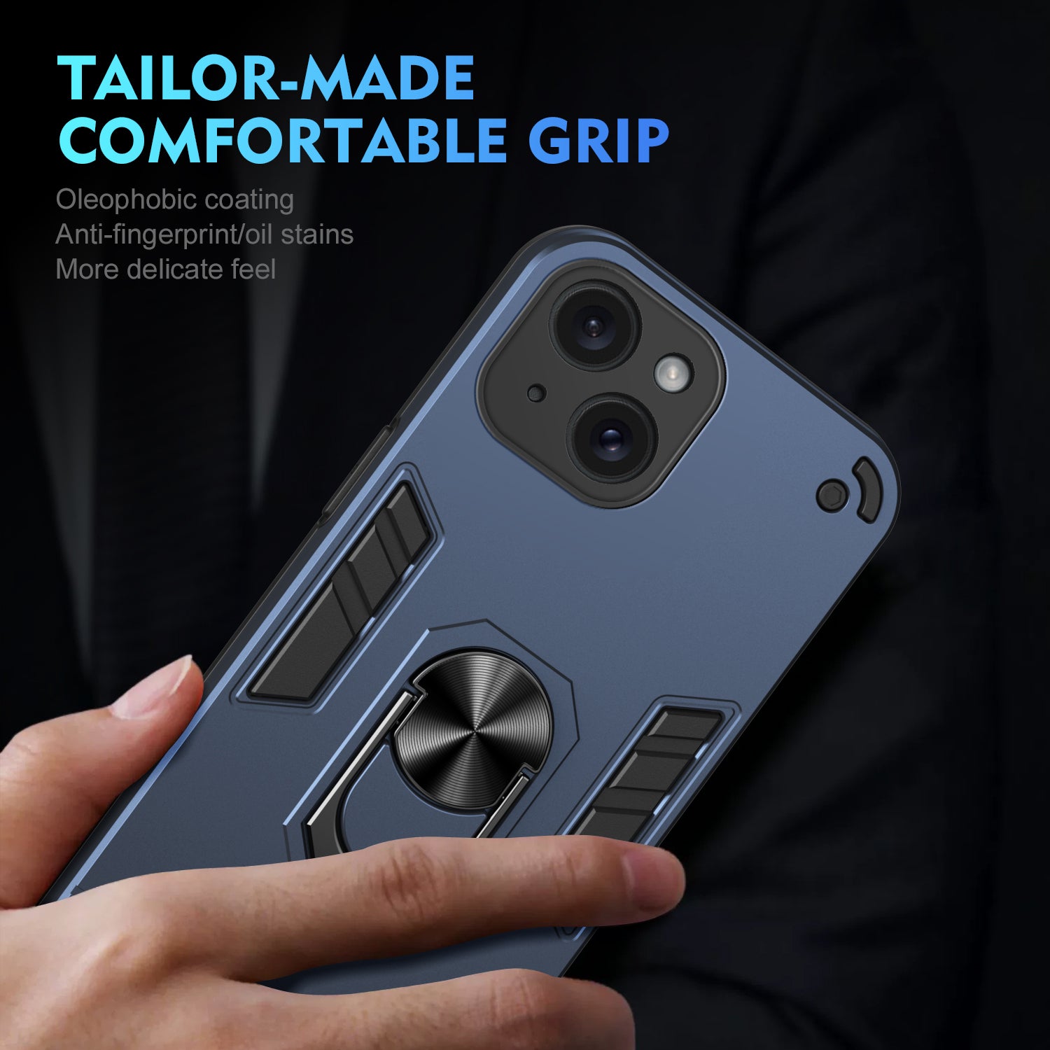 For iPhone 15 Plus Kickstand Case TPU+PC Cover Support Magnetic Car Mount - Blue
