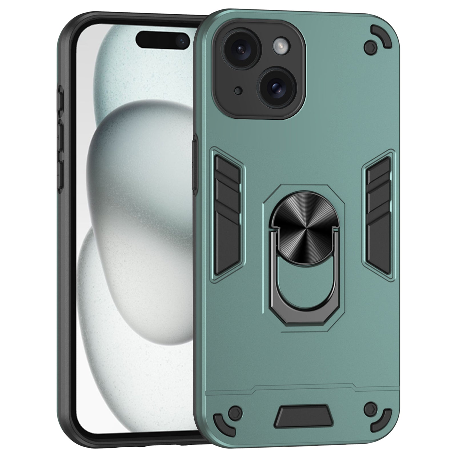 For iPhone 15 Plus Kickstand Case TPU+PC Cover Support Magnetic Car Mount - Blue