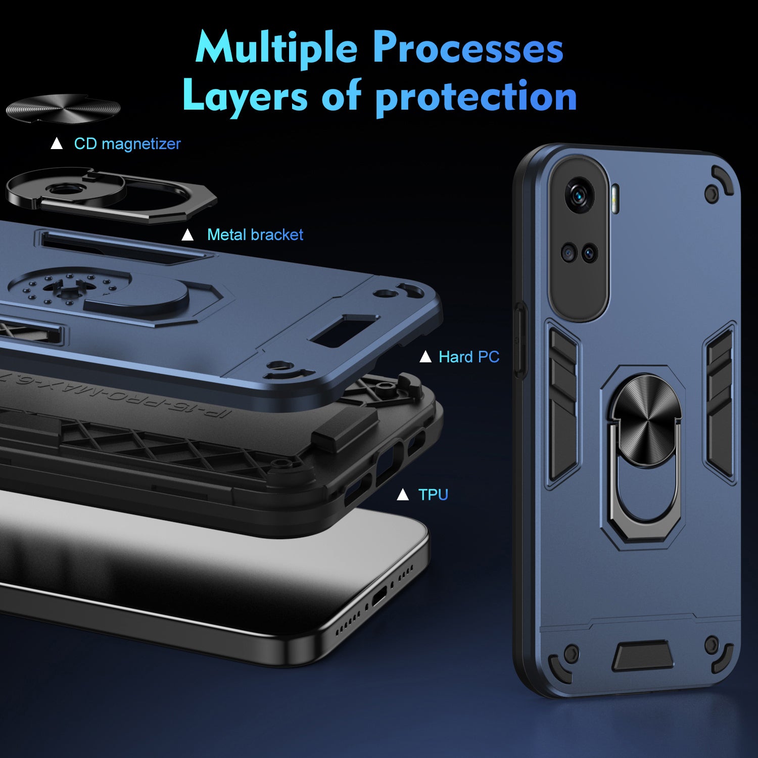 For Honor 90 Lite 5G Phone Case Support Magnetic Car Mount Rotary Kickstand - Blue