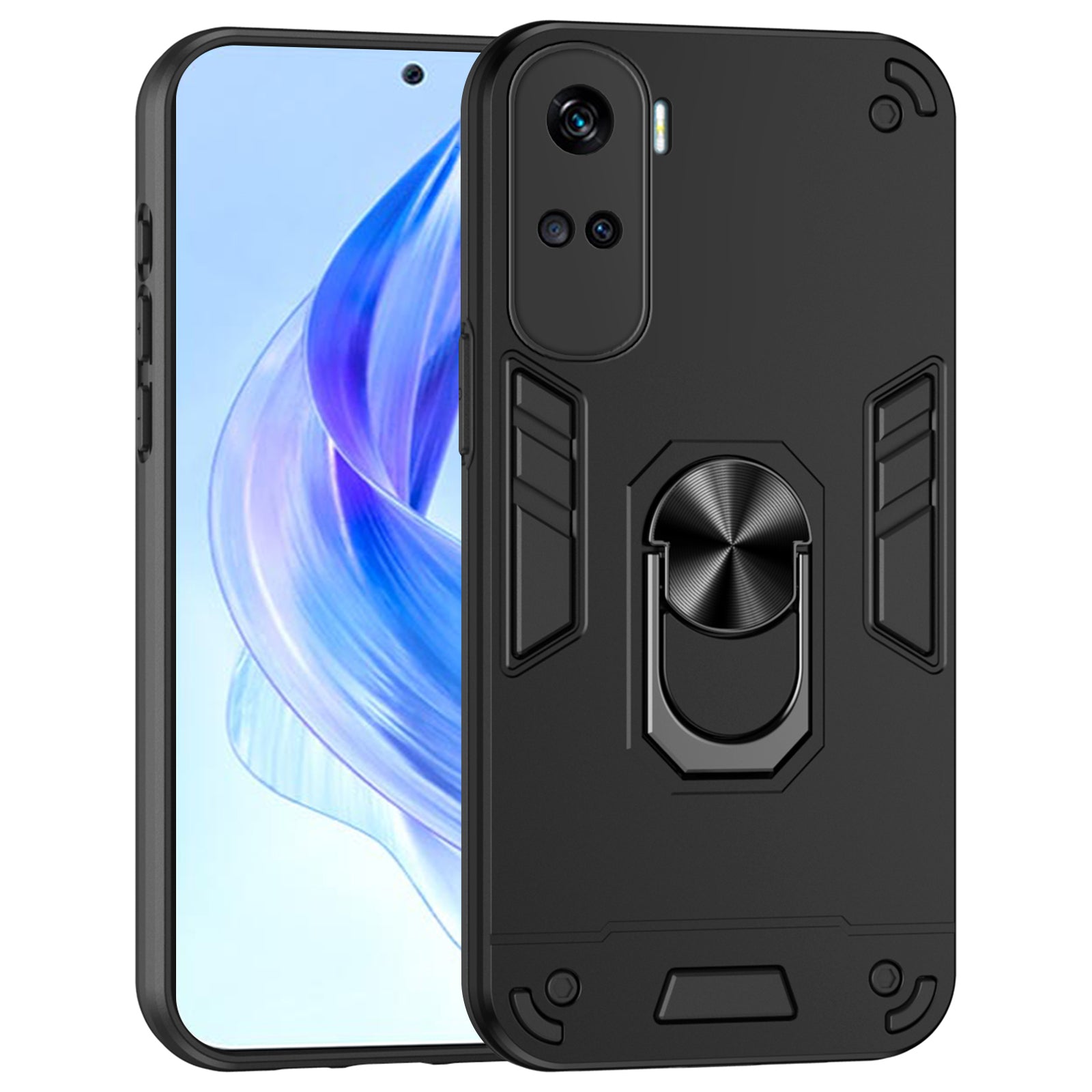 For Honor 90 Lite 5G Phone Case Support Magnetic Car Mount Rotary Kickstand - Blue