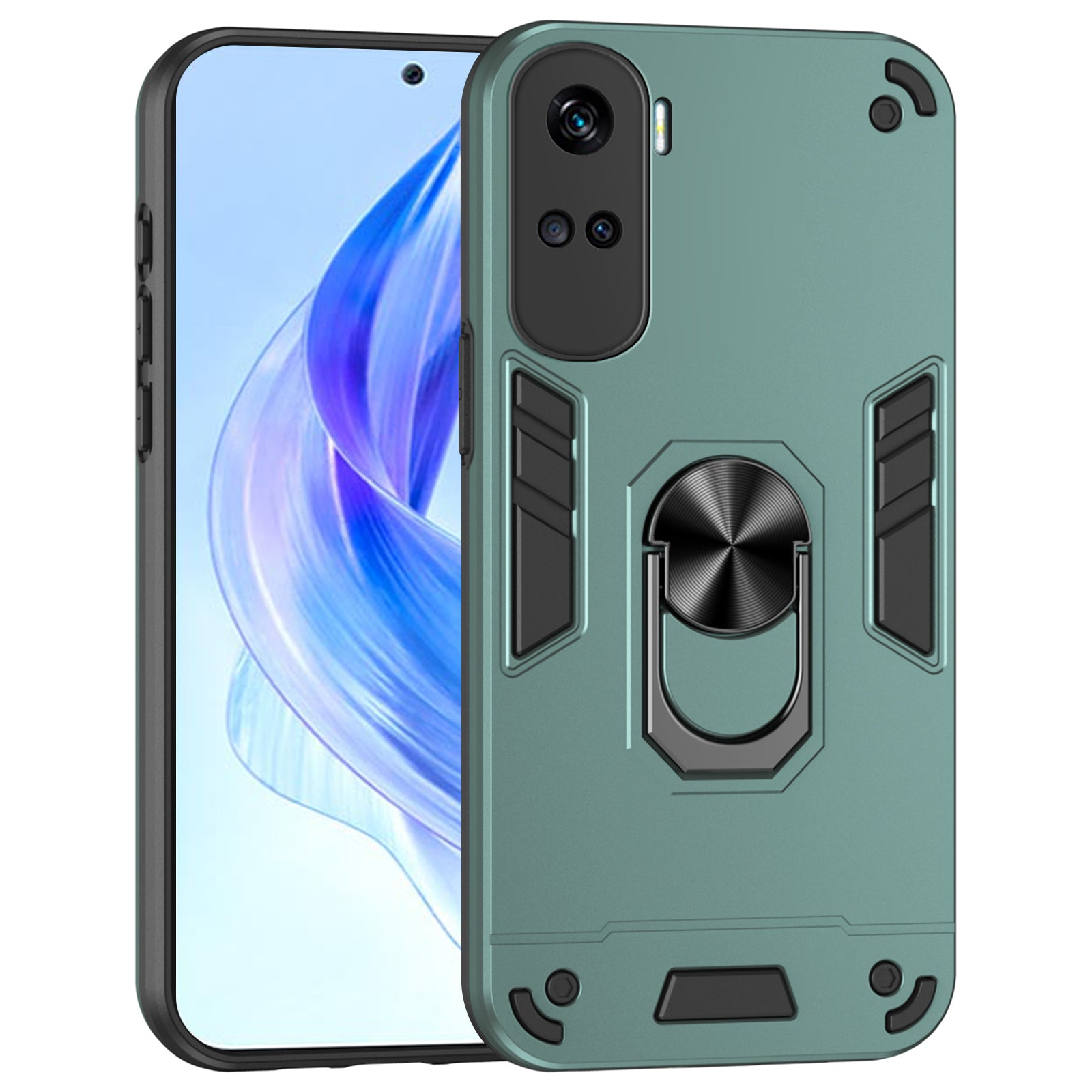 For Honor 90 Lite 5G Phone Case Support Magnetic Car Mount Rotary Kickstand - Blue