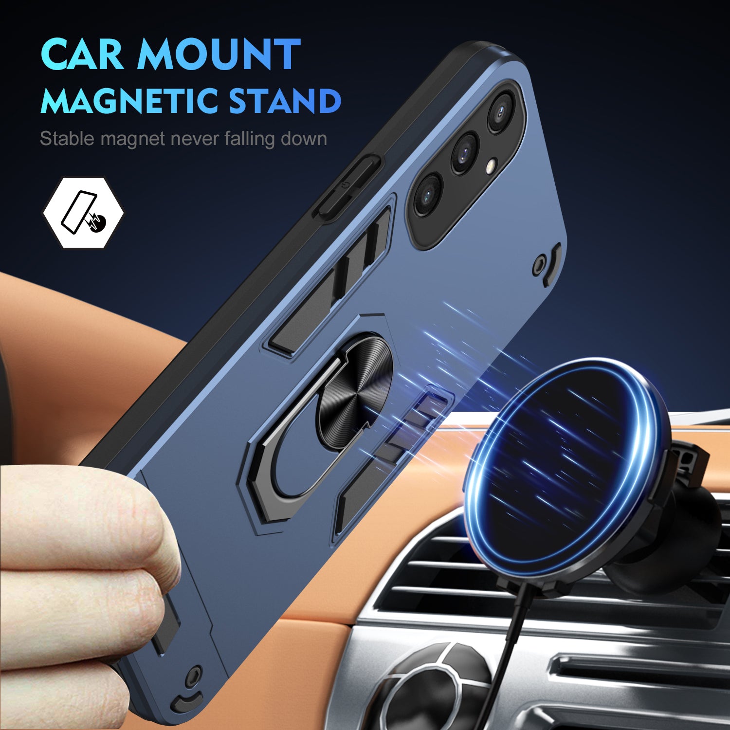 Kickstand Case for Samsung Galaxy S24+ Phone Cover Support Magnetic Car Mount - Blue