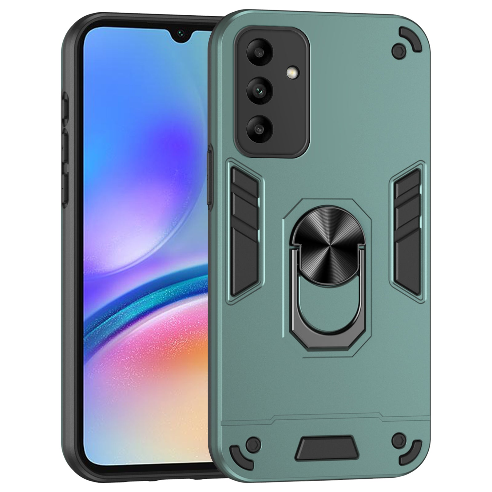 For Samsung Galaxy A05s 4G Phone Case PC+TPU Cover Rotary Kickstand - Green
