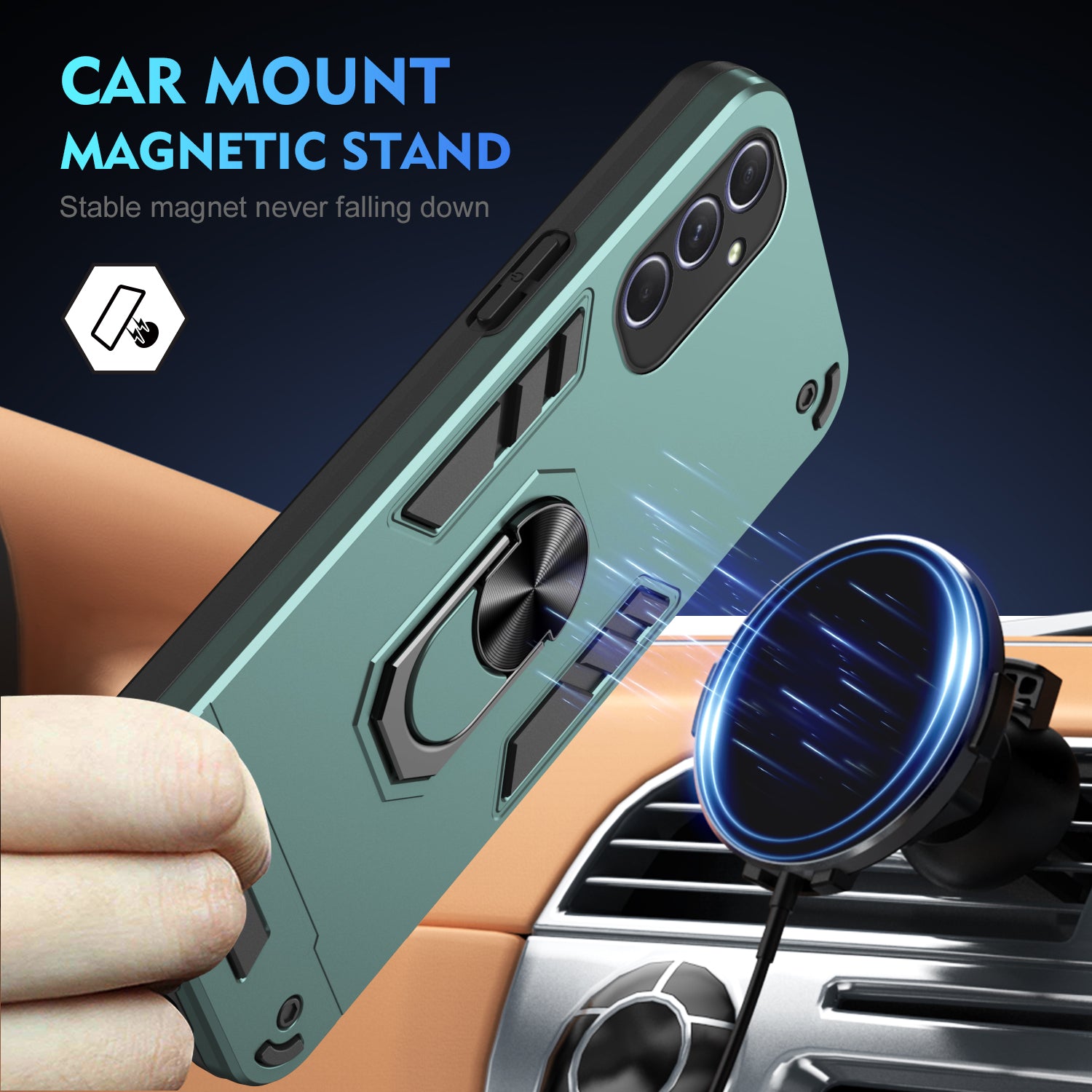 For Samsung Galaxy A54 5G Kickstand Phone Case Support Magnetic Car Mount - Green