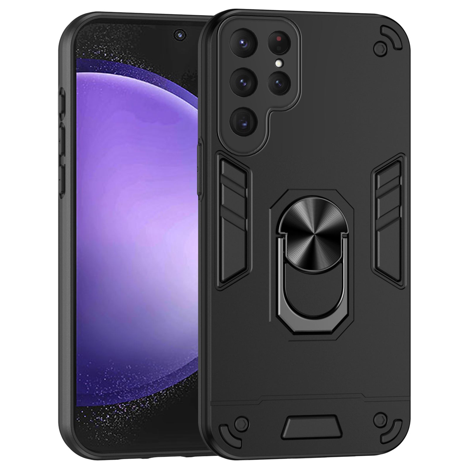 For Samsung Galaxy S24 Ultra Case Ring Kickstand PC+TPU Phone Cover Support Magnetic Car Mount - Green