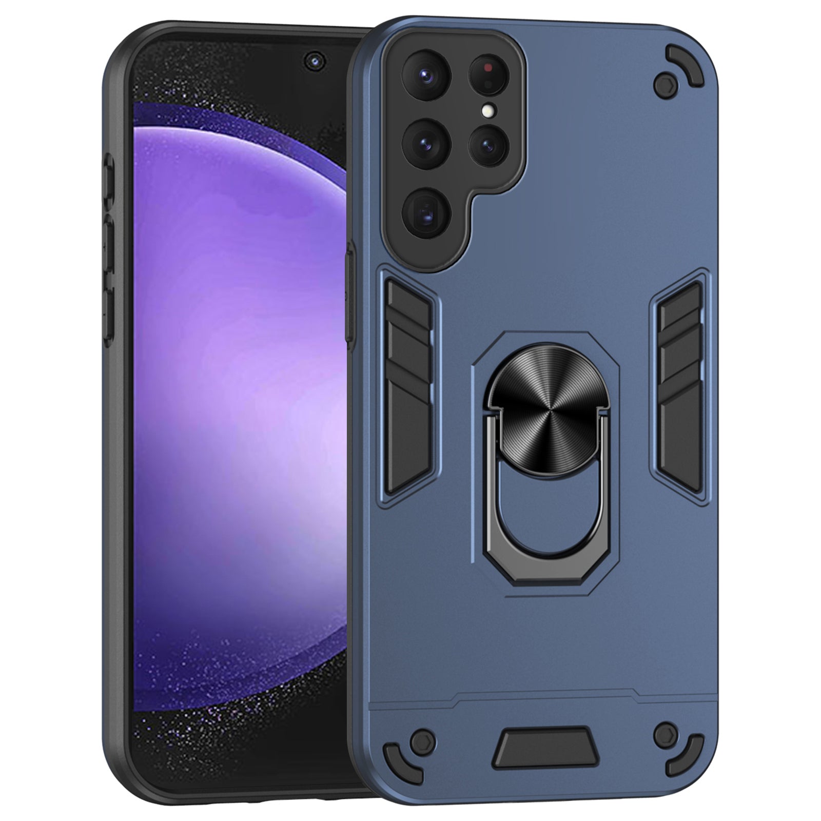 For Samsung Galaxy S24 Ultra Case Ring Kickstand PC+TPU Phone Cover Support Magnetic Car Mount - Green