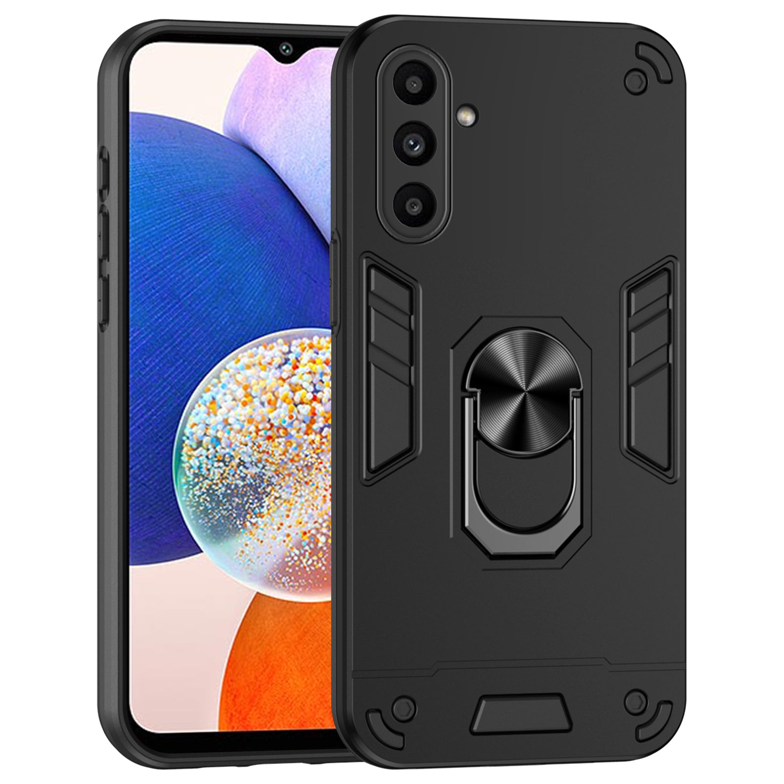 For Samsung Galaxy A14 5G / A14 4G Case Scratch-proof PC+TPU Phone Cover with Rotating Ring Kickstand - Black