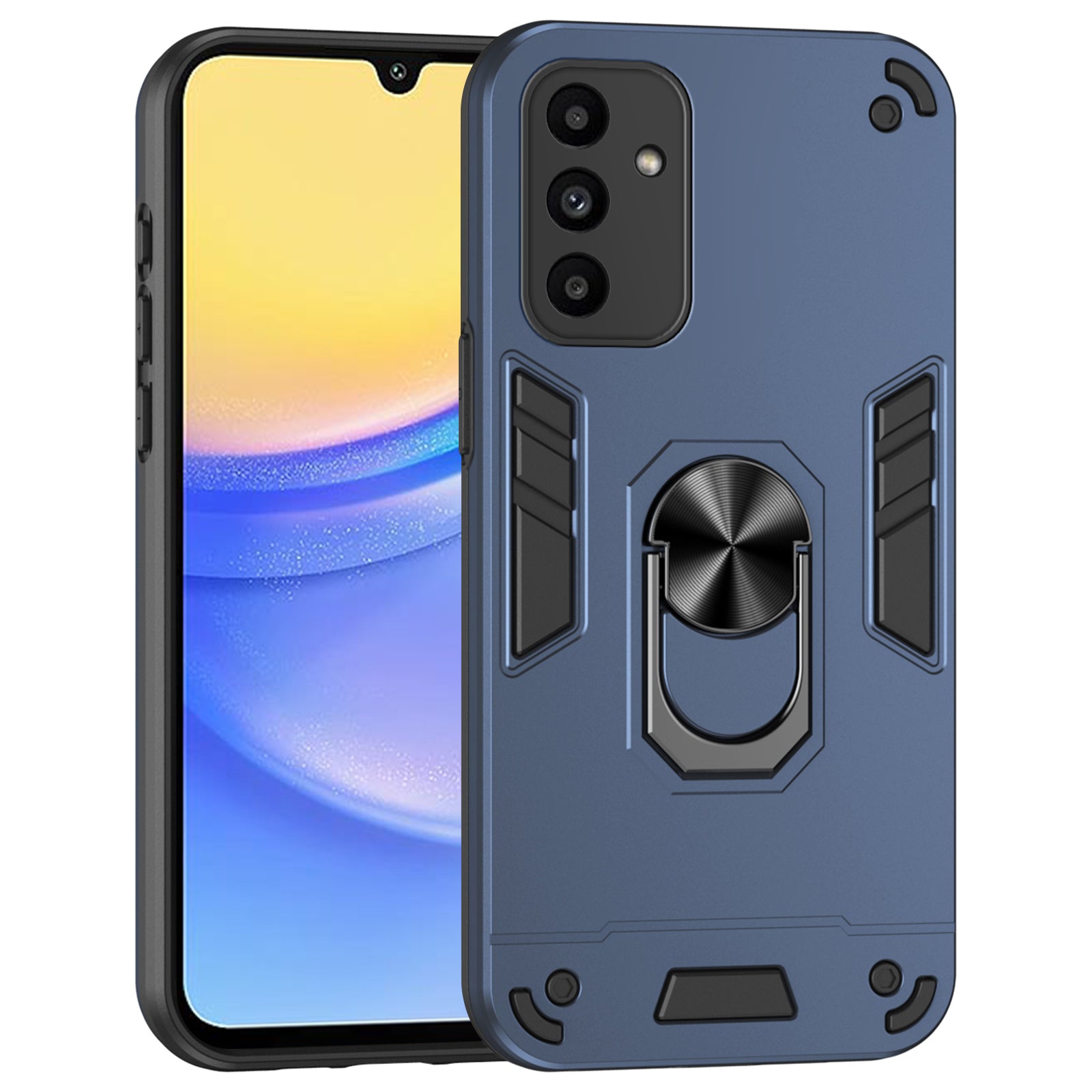 For Samsung Galaxy A15 5G Kickstand Case Slim-Fit PC+TPU Mobile Phone Cover Fits Magnetic Car Mount - Blue