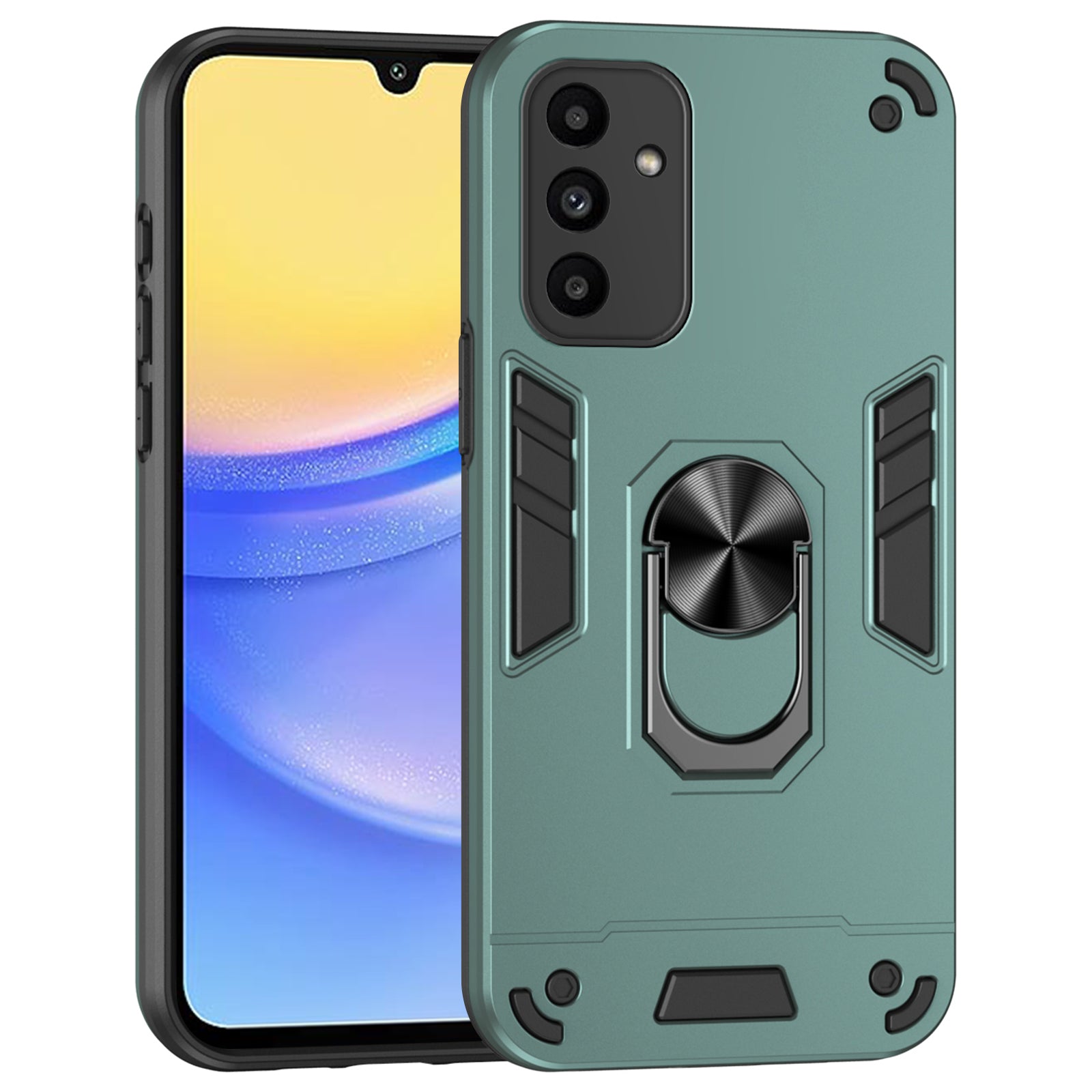 For Samsung Galaxy A15 5G Kickstand Case Slim-Fit PC+TPU Mobile Phone Cover Fits Magnetic Car Mount - Blue