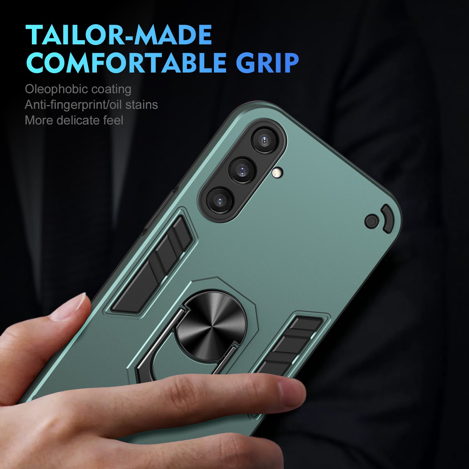 Phone Case for Samsung Galaxy S23 FE Cover Shockproof PC+TPU Rotating Ring Kickstand Shell - Green
