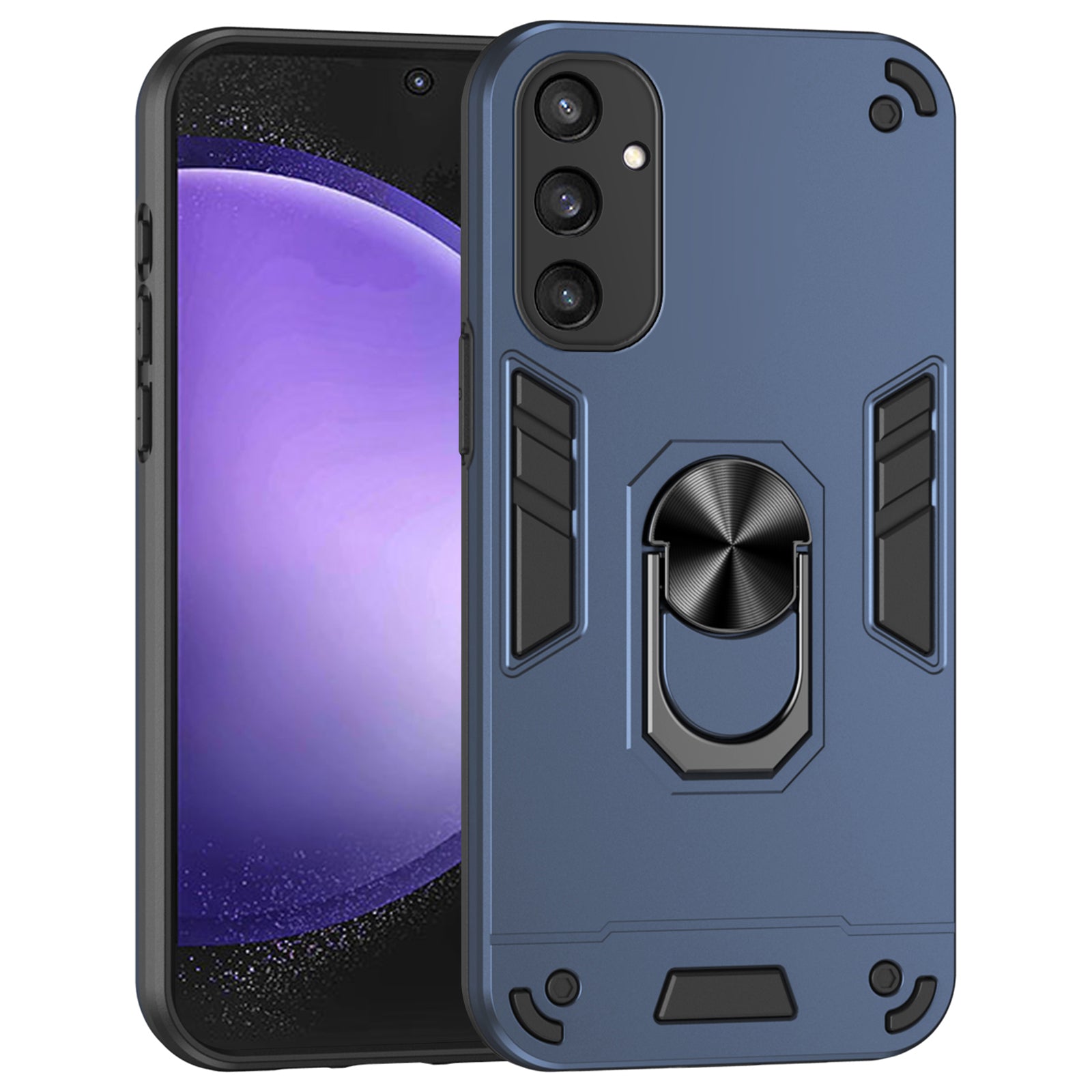 For Samsung Galaxy S24 Kickstand Case Anti-dust PC+TPU Smart Phone Cover Fits Magnetic Car Mount - Black