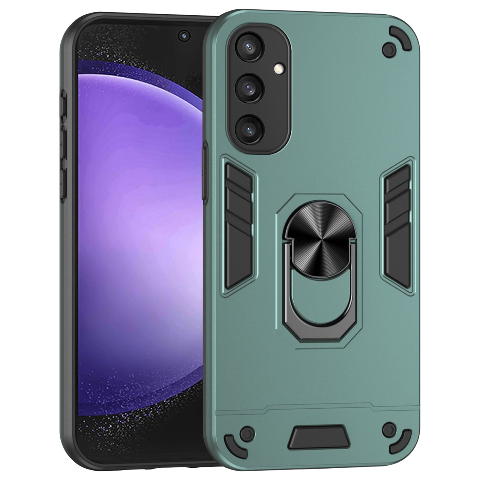 For Samsung Galaxy S24 Kickstand Case Anti-dust PC+TPU Smart Phone Cover Fits Magnetic Car Mount - Black