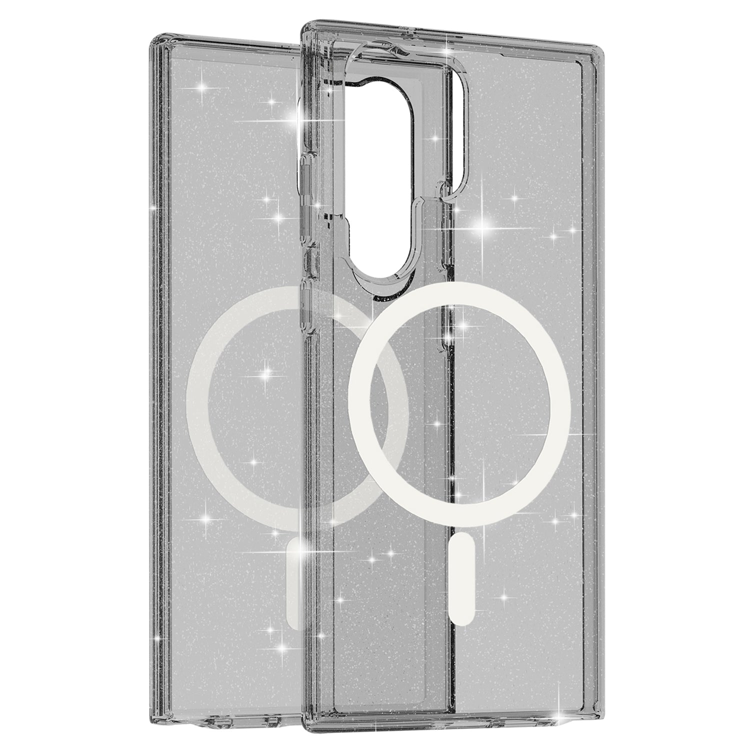 For Samsung Galaxy S24 Ultra Magnetic Case Glitter Hard PC+Soft TPU Phone Back Cover - Black