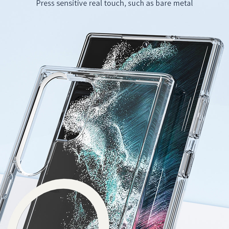 For Samsung Galaxy S24 Ultra Magnetic Case Glitter Hard PC+Soft TPU Phone Back Cover - Black