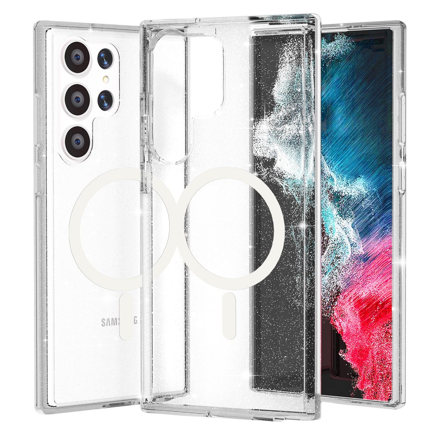 For Samsung Galaxy S24 Ultra Magnetic Case Glitter Hard PC+Soft TPU Phone Back Cover - Black