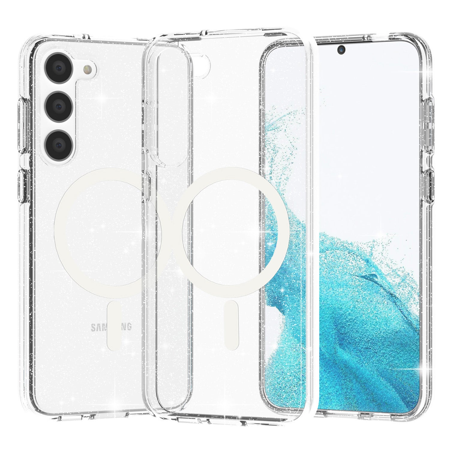 For Samsung Galaxy S24+ Magnetic Phone Case Glittery Powder Scratch-resistant Hard PC+TPU Cover - White