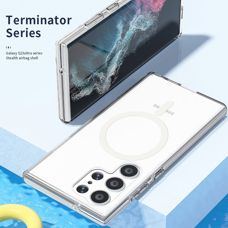 For Samsung Galaxy S24+ Magnetic Phone Case Glittery Powder Scratch-resistant Hard PC+TPU Cover - White