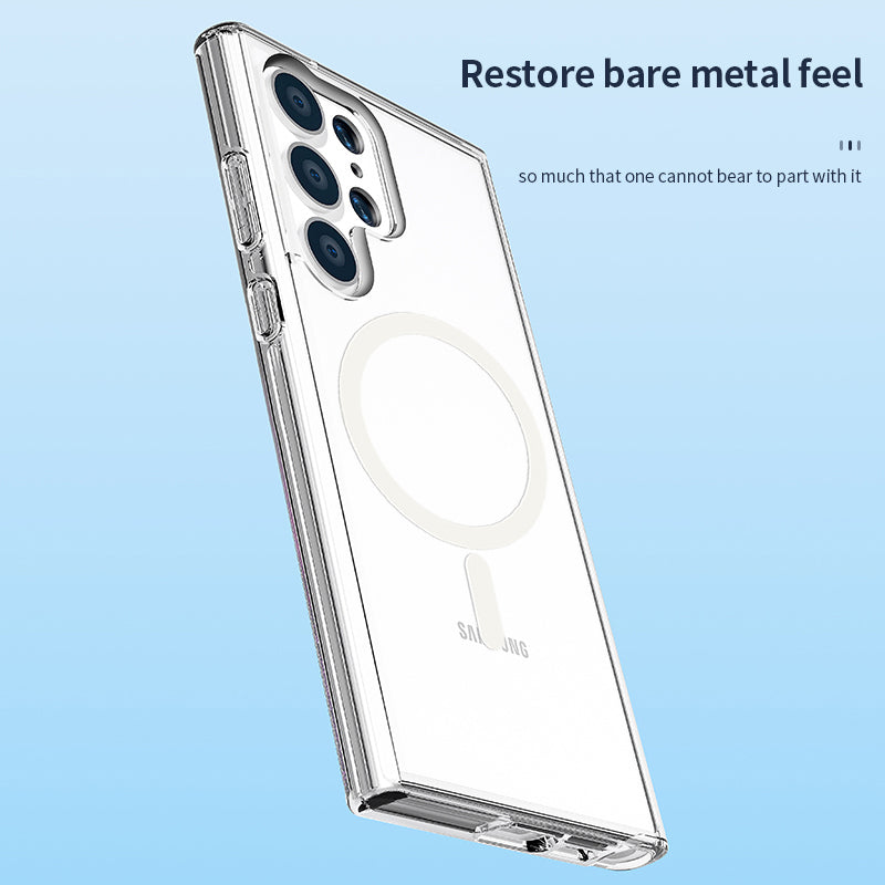 For Samsung Galaxy S24+ Magnetic Phone Case Glittery Powder Scratch-resistant Hard PC+TPU Cover - White