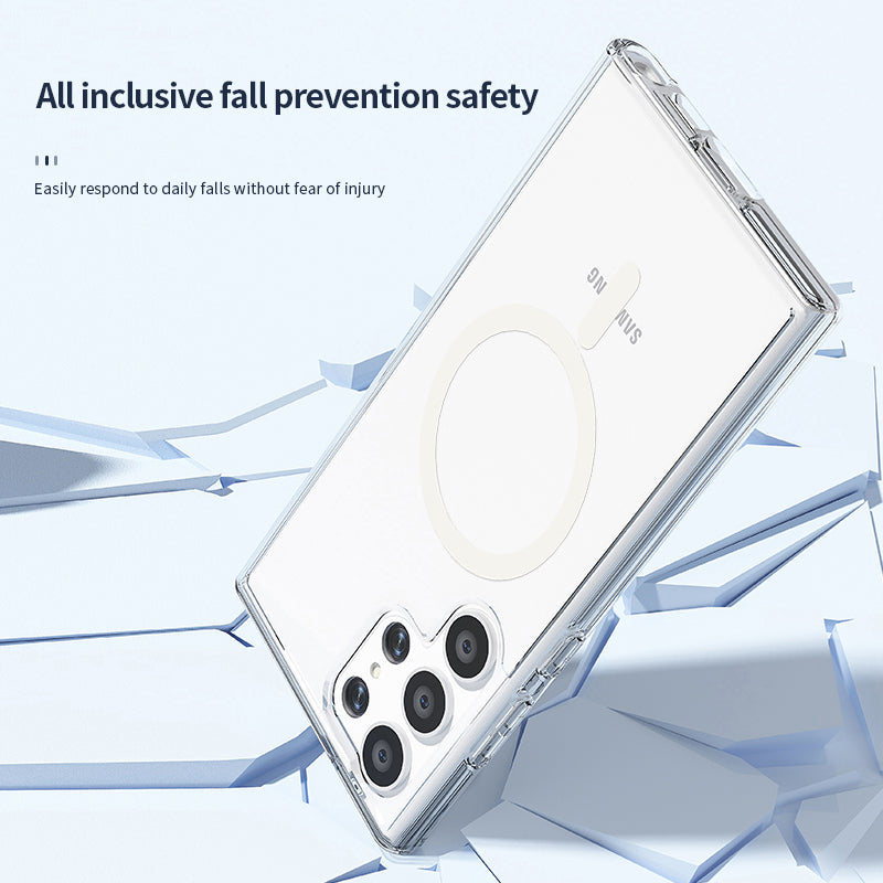 For Samsung Galaxy S24+ Magnetic Phone Case Glittery Powder Scratch-resistant Hard PC+TPU Cover - White