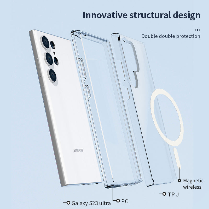 For Samsung Galaxy S24+ Magnetic Phone Case Glittery Powder Scratch-resistant Hard PC+TPU Cover - White