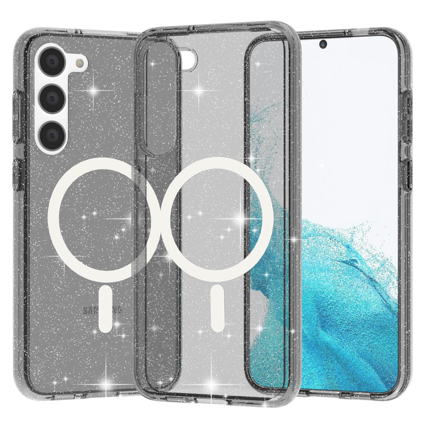 For Samsung Galaxy S24+ Magnetic Phone Case Glittery Powder Scratch-resistant Hard PC+TPU Cover - White