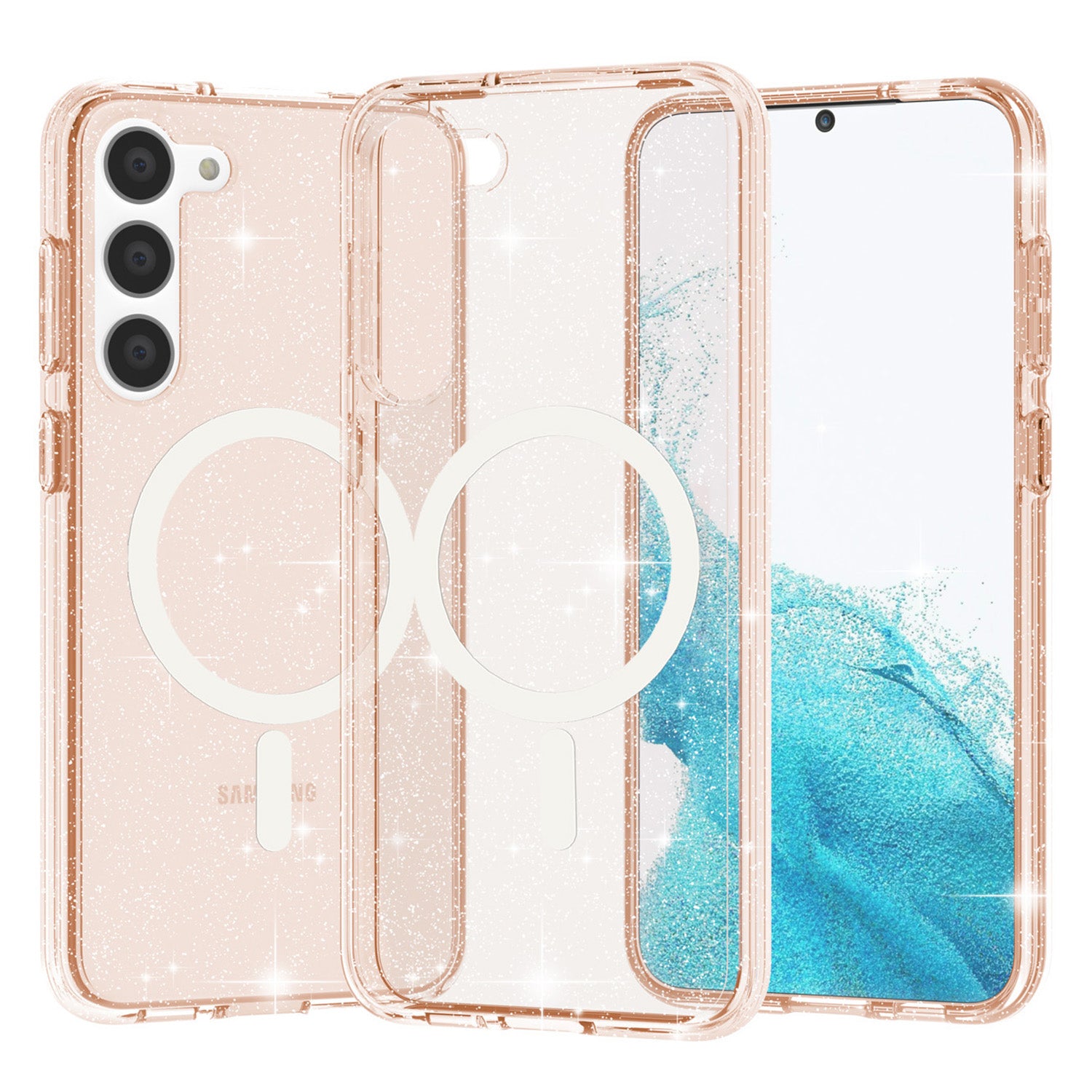 For Samsung Galaxy S24+ Magnetic Phone Case Glittery Powder Scratch-resistant Hard PC+TPU Cover - White