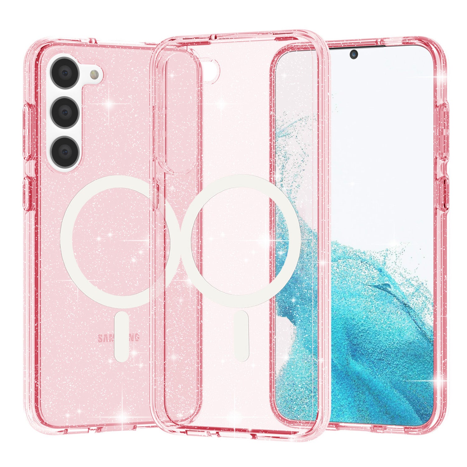 For Samsung Galaxy S24+ Magnetic Phone Case Glittery Powder Scratch-resistant Hard PC+TPU Cover - White