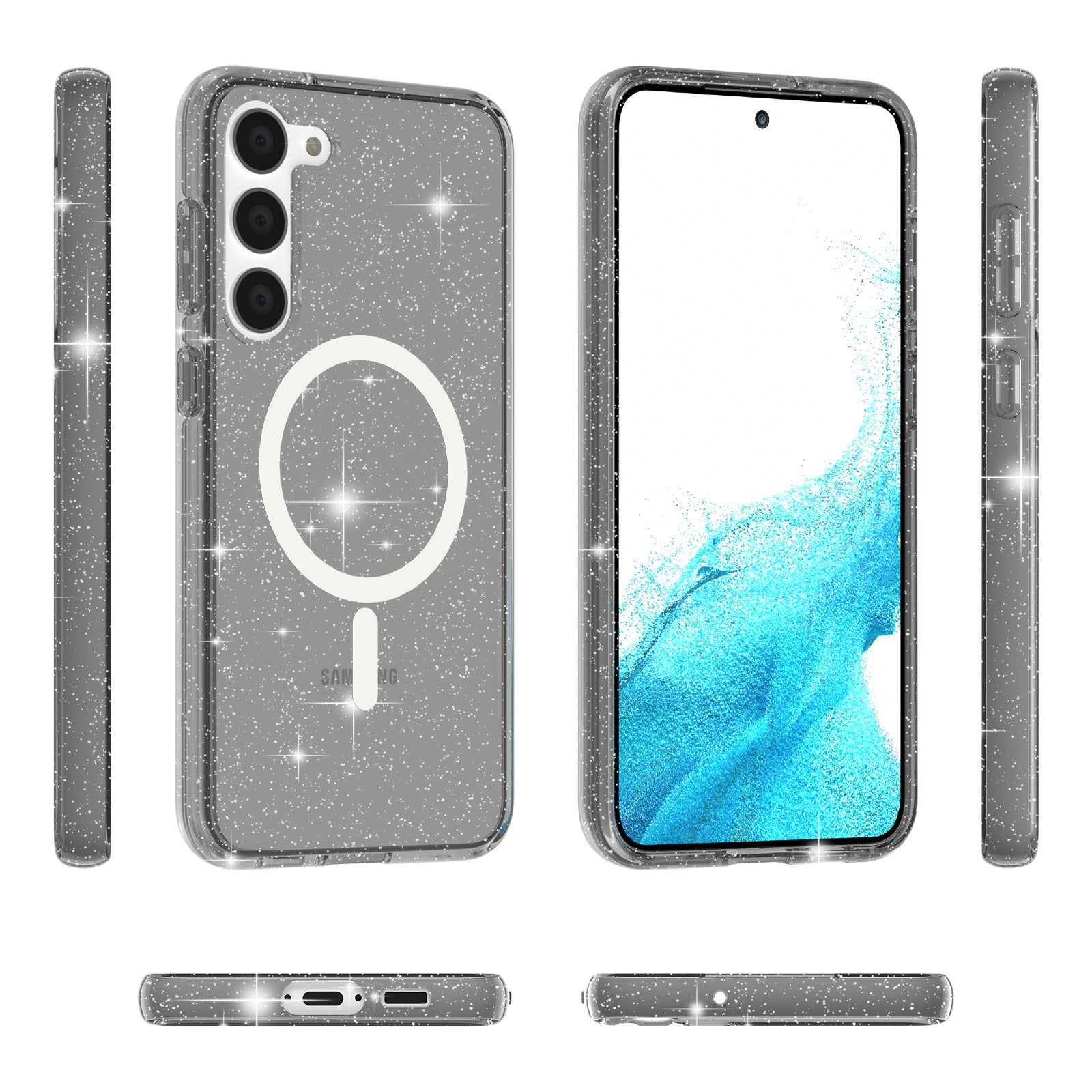 For Samsung Galaxy S24 Case Magnetic Glitter PC+TPU Phone Cover Compatible with MagSafe - Black