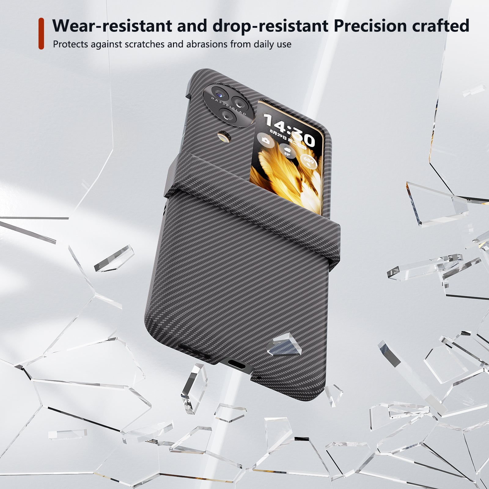 For Oppo Find N3 Flip 5G Cell Phone Case Hard PC Carbon Fiber Texture Anti-scratch Cover - Black
