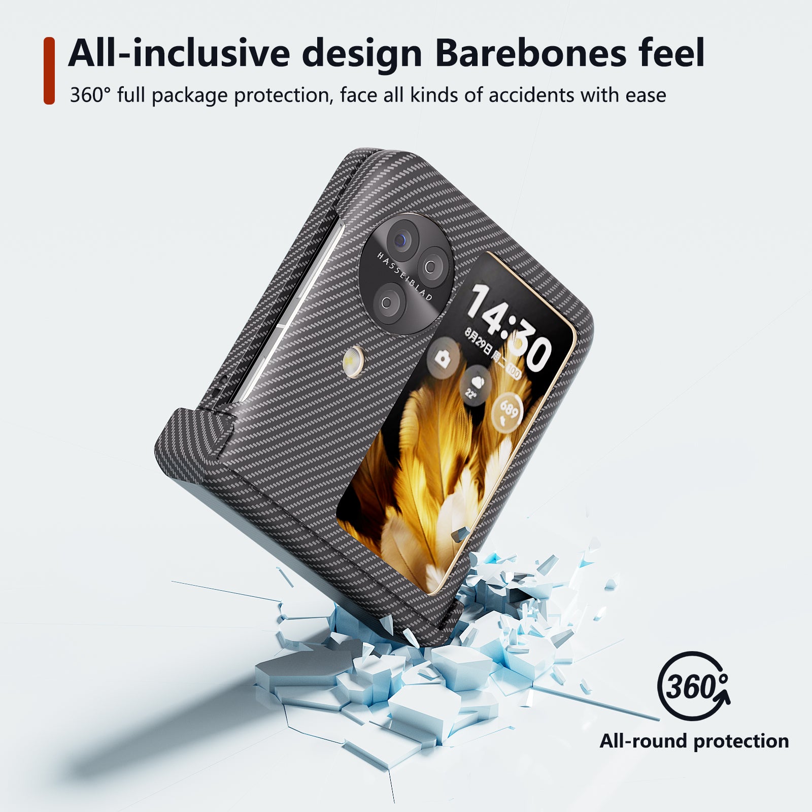 For Oppo Find N3 Flip 5G Cell Phone Case Hard PC Carbon Fiber Texture Anti-scratch Cover - Black