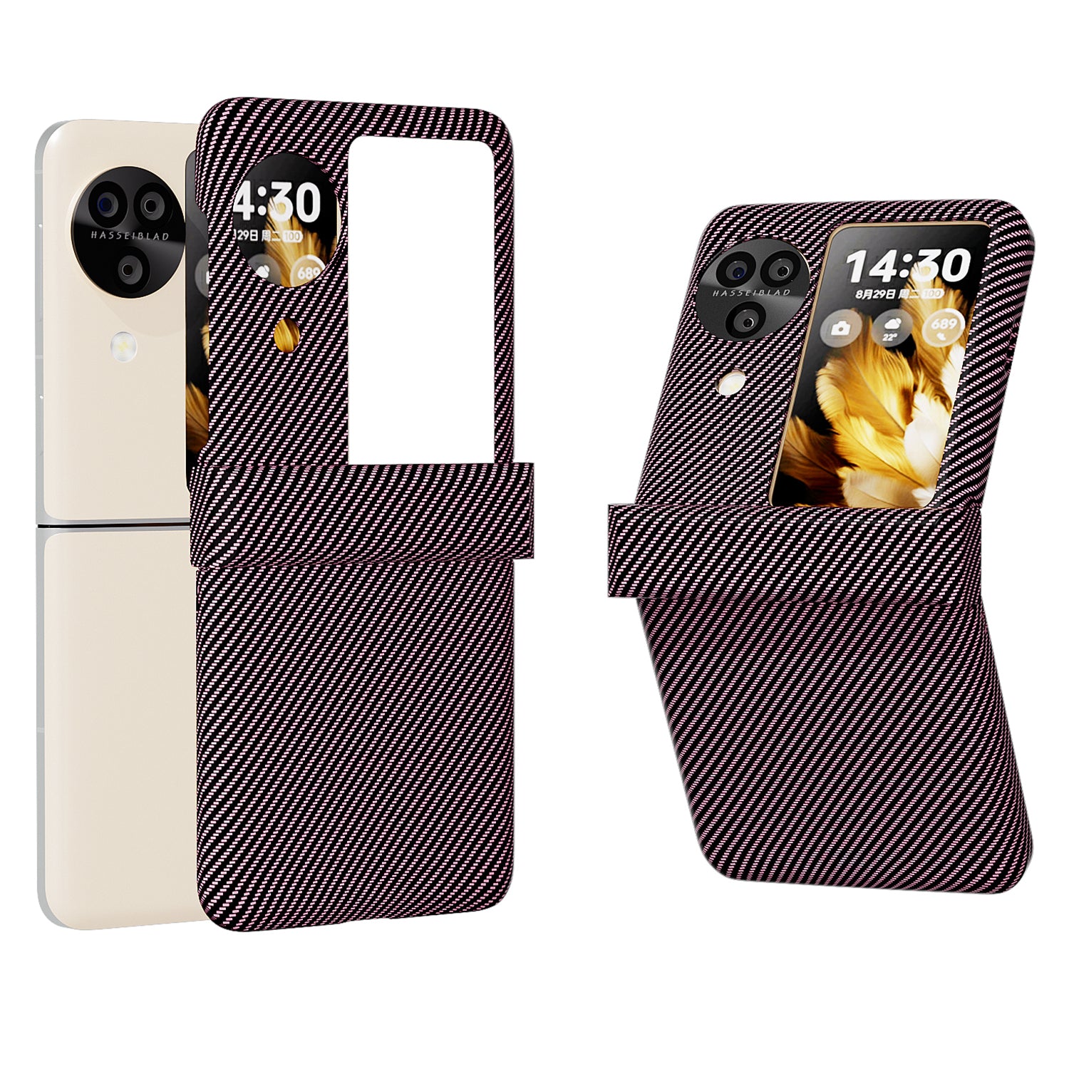 For Oppo Find N3 Flip 5G Cell Phone Case Hard PC Carbon Fiber Texture Anti-scratch Cover - Black